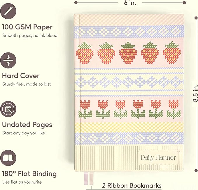 Notcoy Undated Daily Planner and Notebook, Aesthetic Hardcover Productivity Planner with To-Do List, Habit Tracker, Weekly & Monthly Views - Warm Fuzzies