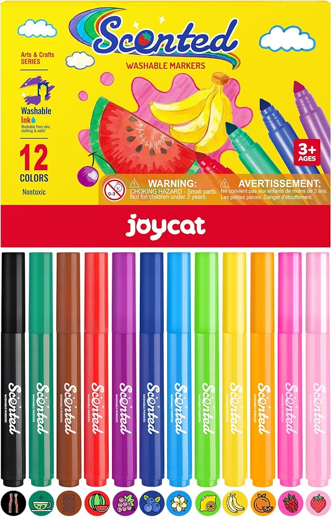 JoyCat 12-Color Washable Smelly Markers for Kids, Scented Art Set