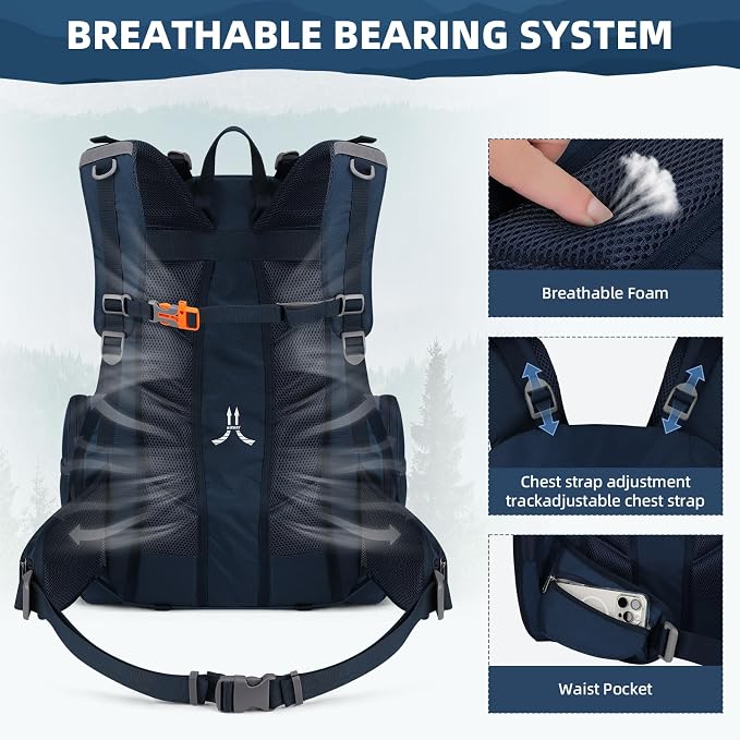 Maelstrom 40L Waterproof Hiking Backpack, Lightweight Travel Daypack | Rain Cover,Hydration-Ready, Tripod Straps, Load Compression, Survival Whistle, Perfect For Men, Women,Camping,Travel