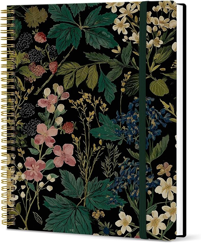 Taja Large Spiral Lined Journal for Women, 8.5" x 11" Notebooks for Work Collge Ruled, A4 Aesthetic Cute Journaling Notebooks for Writing, Plastic Cover, Forest Botanica