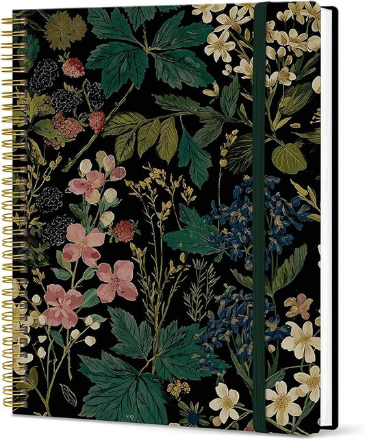 Taja Large Spiral Lined Journal for Women, 8.5" x 11" Notebooks for Work Collge Ruled, A4 Aesthetic Cute Journaling Notebooks for Writing, Plastic Cover, Forest Botanica
