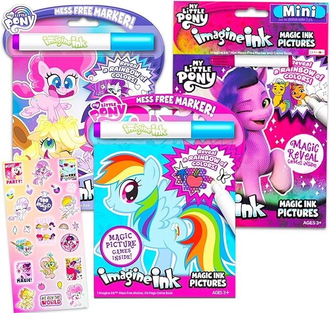 My Little Pony Imagine Ink Coloring Super Set - Bundle of 3 "MLP Mess-Free Coloring Books for Kids |My Little Pony Party Favors and Activities