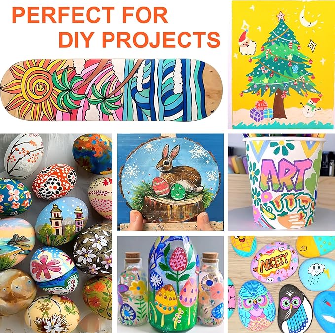 NICETY 60 Colors Acrylic Paint Markers, Dual Tip Acrylic Paint Pens with Fine Tip and Brush Tip Pens for Rock Painting, Canvas, Wood, Ceramic, Glass, Stone, Fabric, DIY Crafts & Art Supplies