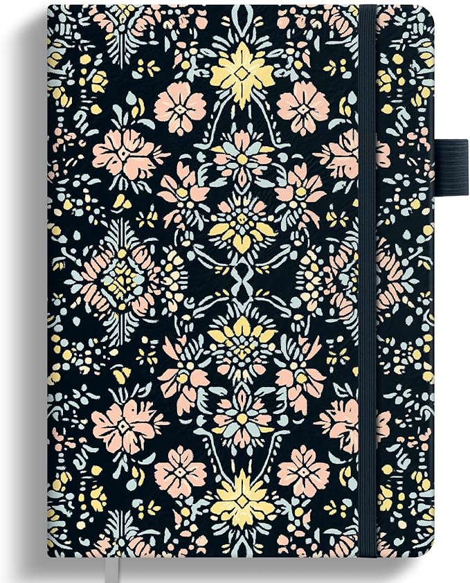 Taja Pretty Lined Journal for Women, Aesthetic Cute Hardcover Leather Journal for Writing, A5 College Ruled Notebook for Work & Note Taking, Perfect for Office School Home, 160 Pages, Ornate Bloom