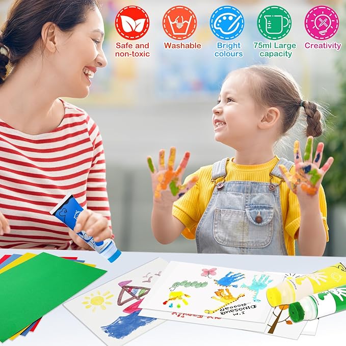 Washable Finger Paint for Toddlers with Sponge Head, Safe Non-Toxic 8 Colors Large Capacity (2.54fl Oz), Baby Safe Paint Art Supplies Preschool Learning, Easter Gift for Kid Ages 1+