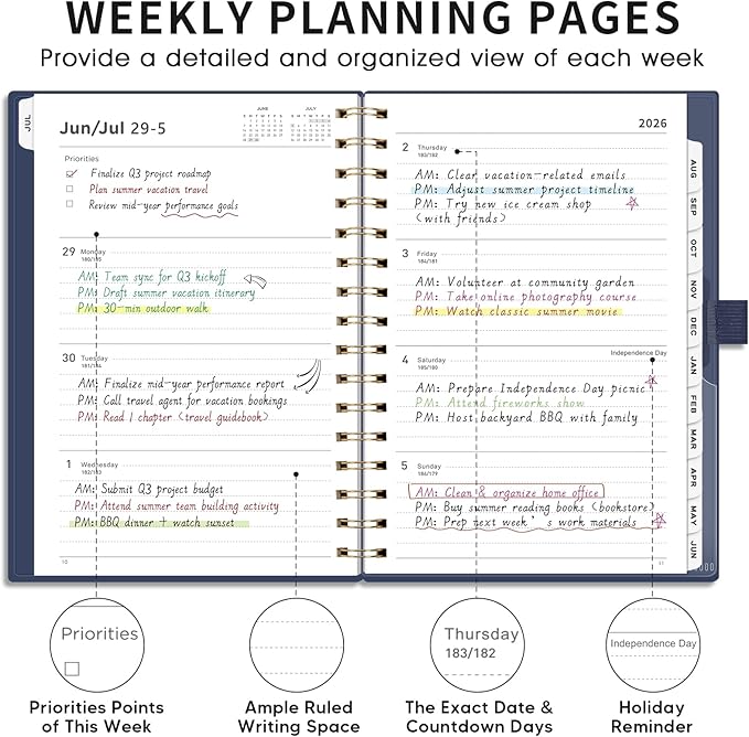 AHGXG Academic Planner 2026-2027, July 2026 - June 2027, Weekly and Monthly, 5.7" x 8.3", Calendar, Agenda for Women, Teacher, Student, School, 12-Month Tabs (Blue)
