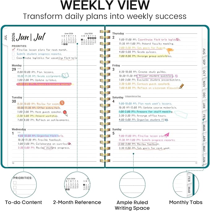 8.5" x 11" Academic Planner 2026-2027, Weekly & Monthly Calendar Planner Book, July 2026 – June 2027, Large Hardcover Organizer with Tabs, Perfect for Teachers, Students, Women & Men – A4, Turquoise
