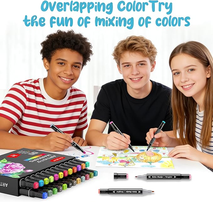 24 Colors Alcohol Markers, Dual Tip Art Markers, Perfect for Beginner, Drawing, Sketching, Illustration