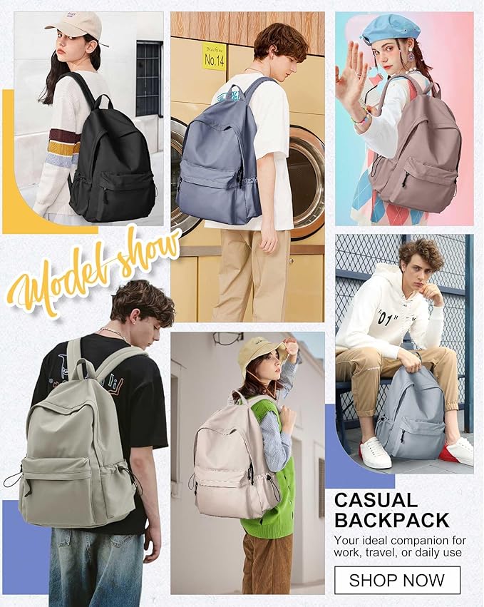SEAFEW Off White Backpack for Girls Women Waterproof High School Book Bag Cute Backpack for Men Teens Boys, Lightweight Simple Middle School Back Pack Daypack