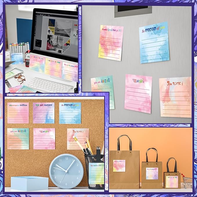 Yinder 12 Pcs Inspirational Sticky Notes Cute Motivational Sticky Notes Pad End of Year Employee Appreciation Gifts Bulk for Teacher Nurse Coworkers Office Supplies 3 x 3'' (Appreciation,Watercolor)