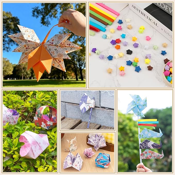 DoodleDoo Origami Paper Kit, Japanese Style Patterns Double Sided Color Origami 500 Sheet, 1350 Sheets Star Origami Paper, Gift for Kids Boys Girls