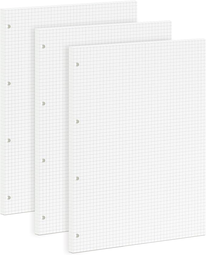 A4 Grid Paper 290x210mm - 135 Sheets 5mm Graph Paper Refill - 4-Hole Punch for A4 4-Ring Binders & Lever Arch Files - 100GSM for Notes, Technical Drawing & Bullet Journals