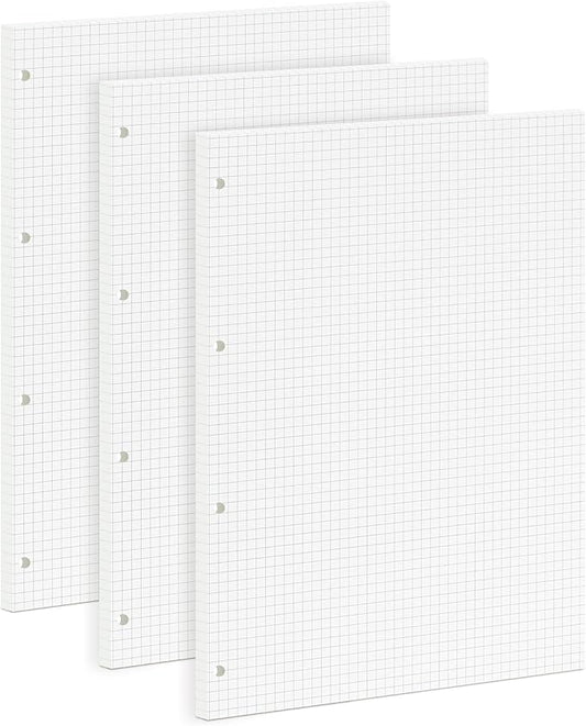 A4 Grid Paper 290x210mm - 135 Sheets 5mm Graph Paper Refill - 4-Hole Punch for A4 4-Ring Binders & Lever Arch Files - 100GSM for Notes, Technical Drawing & Bullet Journals