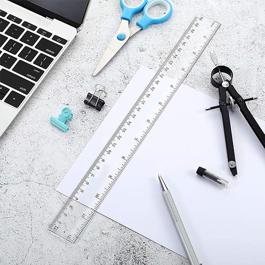 12 Inch Clear Plastic Rulers, Viaky Straight Measuring Tool with Inches and Centimeters, Durable Standard Math Ruler for School, Office and Home(2 Pack)