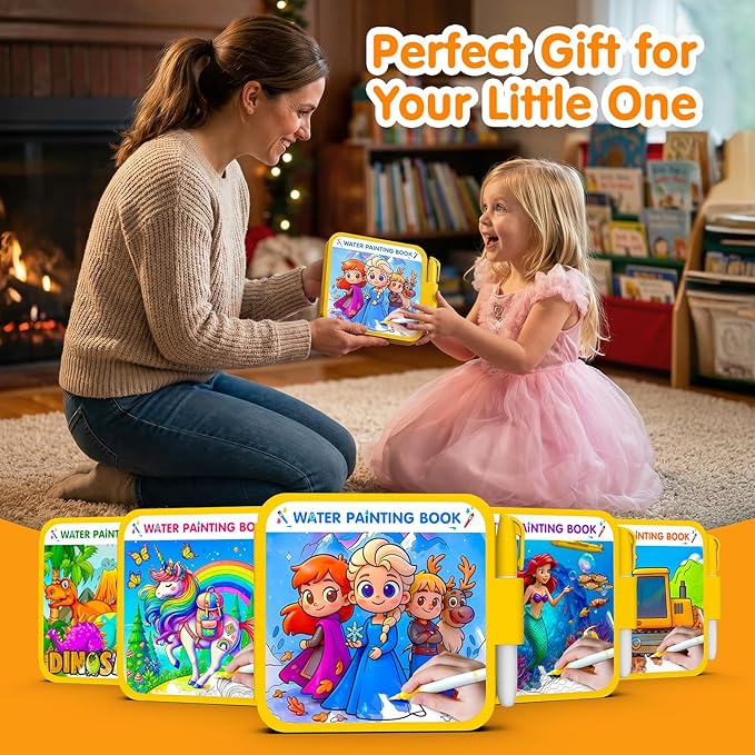 ZHOC Reusable Water Painting Books for Kids – 2 Pack Magic Water Reveal Coloring Books with Water Pens (Cars & Dinosaur) No-Mess Coloring Book Fun Travel Activity for Ages 3 4 5 6 7 8