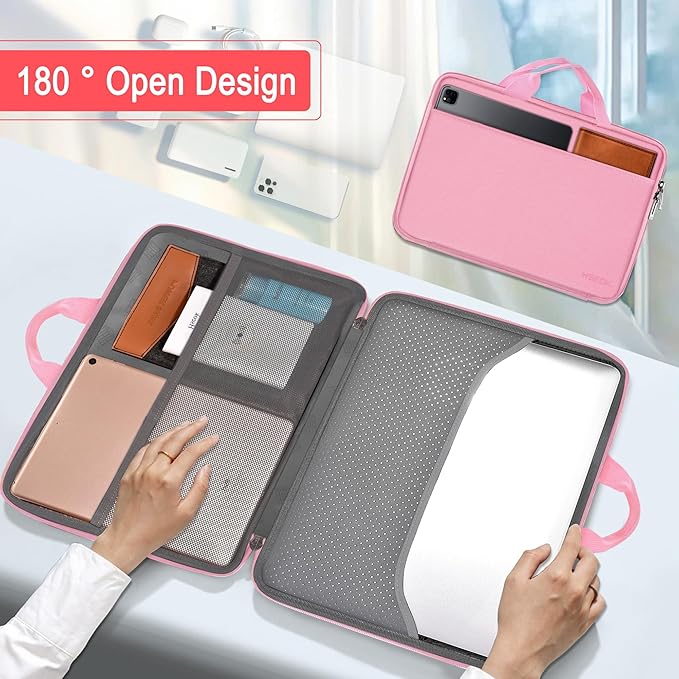 Hseok Laptop Case 13.3-14 inch Sleeve, TSA Computer Handbag Water-Resistant and Shockproof Bag Compatible with MacBook Pro/Neo 14", Mac Air/Pro 13.3" and 13"-14" Notebooks Chromebooks,Pink
