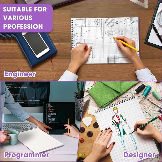 Engrowtic Top Spiral Graph Paper Notebook A4 70 Sheet, Purple, 1 Pack