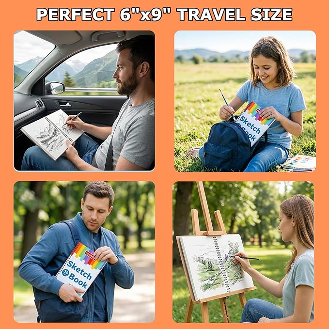 6" x 9" Sketch Book, Spiral Bound Sketch Pad, 50 Sheets 68lb/100gsm Acid-Free Drawing Paper, Art Sketchbook, Drawing Pad for Kids Artists Beginners Professional, Art Supplies for Adults, 2 Pack