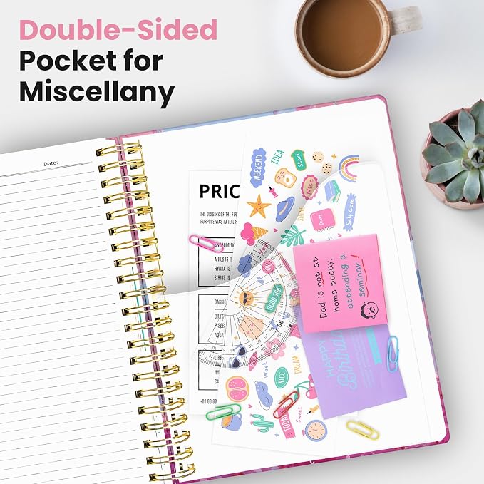 Taja Pretty Large Spiral Lined Notebook for Work with 5 Removable Dividers