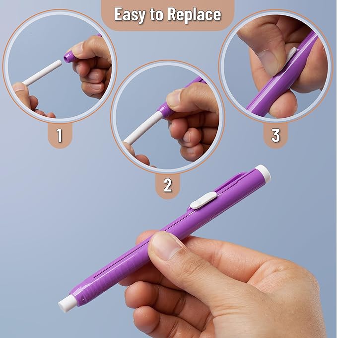 Mr. Pen- Retractable Mechanical Eraser Pens, 6 Pack, Vibrant Colors, Latex-Free Precision Pencil Erasers for Artists, Students, Drawing, Sketching & Drafting