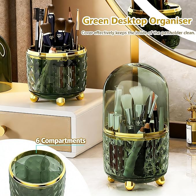 GOTOBA 360° Rotating Dust-Proof Multi-Purpose Storage Organizer - Perfect for Silverware, Utensils (Forks, Knives) & Makeup Brushes, Countertop Holder for Kitchen & Vanity