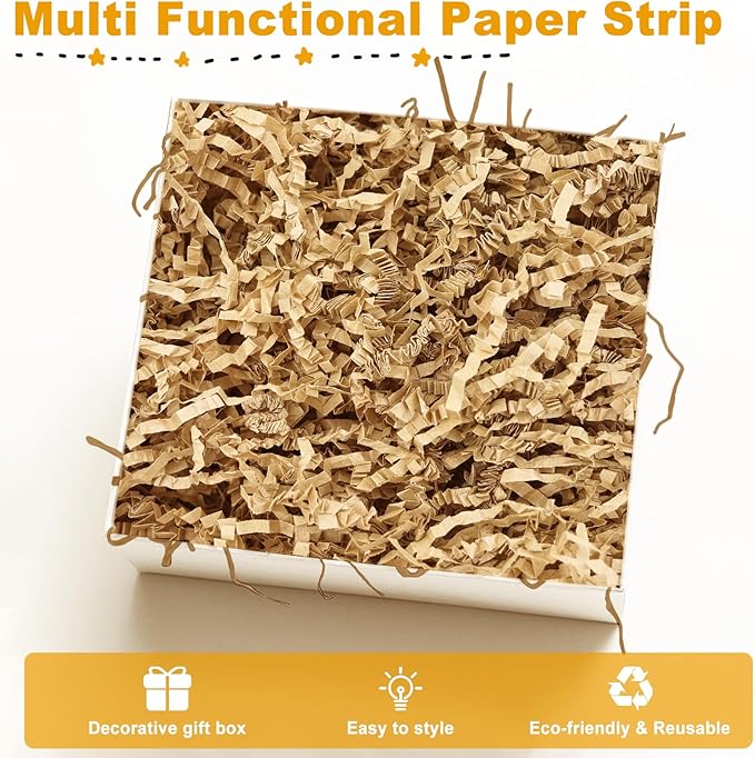 Crinkle Cut Paper Shred Filler,2 LB Brown Shredded Paper for Gift Boxes Bags Basket Filler Decoration,Grass Cushion Paper Streamer Stuffing for Christmas,Thanksgiving,Mother's Day Gift Wrapping