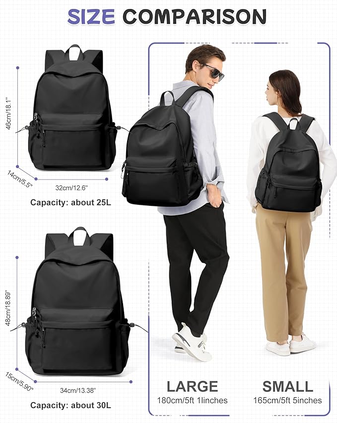 SEAFEW Large Black Classic Basic Backpack for Women, Gym Backpack for Women Foldable Outdoor Weekender Gym Bag, Waterproof Sports Back Pack & Dance Yoga travel Bag