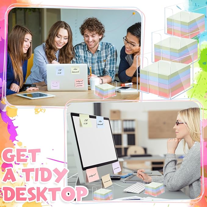 Fuyoooo 3 Pack Acrylic Sticky Note Holder with 15 Pads Morandi Color Sticky Notes Clear Sticky Note Holders and 3x3 Inch Sticky Note Set for Office Desk Meeting Supplies