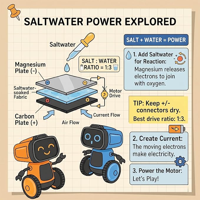 Science Saltwater-Powered Robot Kit, No Batteries Required, DIY Toys, Scientific Experiments, Creative Toy, Environmental Protection, for Festival Boys & Girls