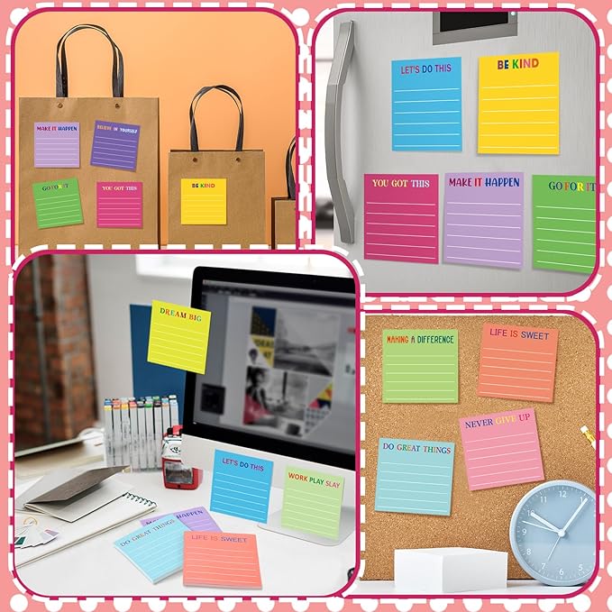 Yinder 24 Pcs Inspirational Sticky Notes Cute Motivational Sticky Notes Pad End of Year Employee Appreciation Gifts Bulk for Teacher Nurse Coworkers Office Supplies 3 x 3'' (Motivational,Dark Color)