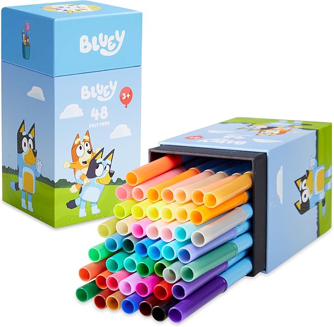 Bluey Colouring Pens 48 Piece Set for Kids - Art Supplies, Washable Felt Tip Markers, Gifts