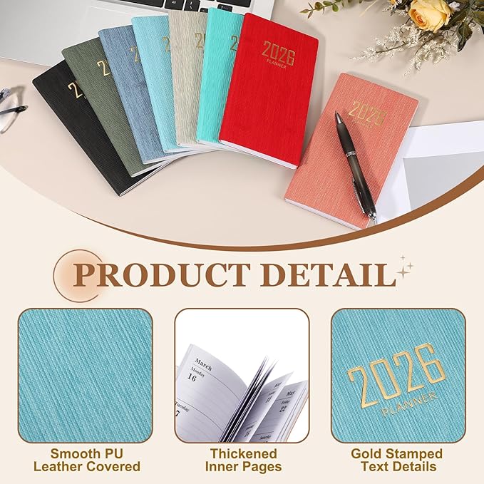 PATIKIL 2026 Daily Planner Notebook, 6.8 x 3.8" 64 Sheets Undated to Do List Daily Weekly Monthly Goals Pocket Notebook for Office Home Study Work Weeding Time Management, Blue