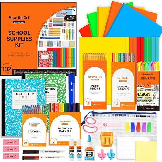 Shuttle Art 102 PCS Back to School Supplies Kit for Grades K-12