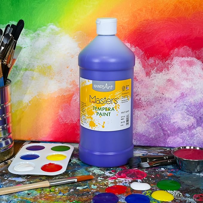 Handy Art Little Masters Tempera Paint, Violet, 32 oz Bottle, Bright & Mixable, High Opacity, Washable Colors for Classroom, Students, Kids, Young Artists, Safe & Non-Toxic, Made in USA