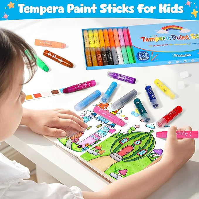 Tempera Paint Sticks For Kids 2-4, 36 Assorted Colors Washable Paint Set, Back to School Art Supplies for Toddler 1-3, Ideal Basket Stuffers for Boys Girls