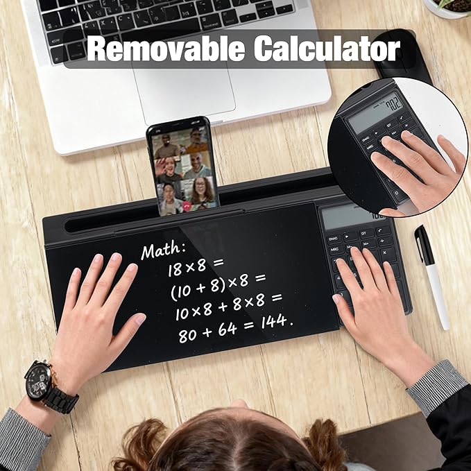 Glass Desktop Whiteboard with Calculator & Storage, Desk Dry Erase Note Memo Board, Compact Desk Organizer for to-Do List Home Office School & Gift, Black, 2026