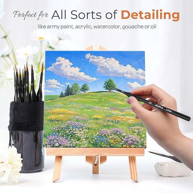 Nicpro 15 PCS Micro Fine Detail Paint Brush Set, Small Miniature Fine Tip Detail Brushes Kit for Acrylic Oil Watercolor, Models, Paint by Numbers, Miniature Painting, Craft, Rock Painting (Black)