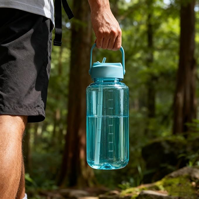 OLDLEY 32 oz Clear Water Bottle with Straw,Tritan BPA-Free, Wide Mouth, Leak Proof - for Gym, Travel, Home, School, Office (Surfer)