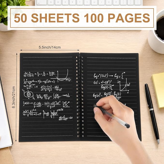 Yahenda 2 Pcs Spiral Notebooks, 1 Subject, Wide Ruled, Black Inner Pages