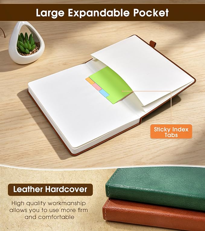 Lined Journal Notebook, A5 Hardcover Leather Journals for Writing, 160 Numbered Pages, 5.7'' x 8.3'' Journaling Notebooks for Men Women, Thick Paper College Ruled Journal for Work Office School, Brown