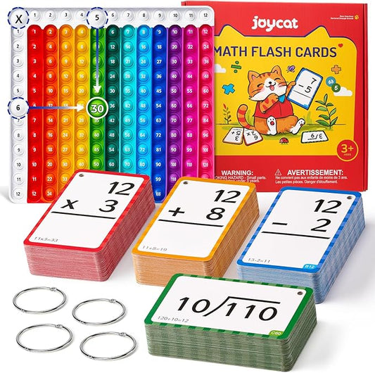 JoyCat Math Flash Cards and Chart for Kids Ages 4-8, 288 Double-Sided Flash Cards for Addition, Subtraction, Multiplication & Division, Interactive Math Learning Tool for Homeschool and Classroom