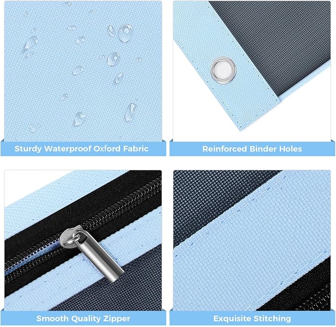 SKYDUE Pencil Pouch for 3 Ring Binder, 3 Pockets and Mesh Window | Zipper Pencil Pouch Pencil Bag with 3 Reinforced Grommets, Durable Organizer for School Supplies, Cables, Earbuds, Makeup