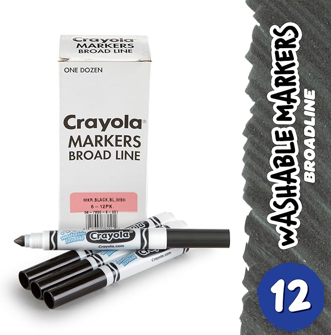 Crayola Washable Markers for Kids - Black (12ct), Bulk Broad Line Markers for School, Classroom Essentials, Teacher Classroom Must Haves for Elementary School