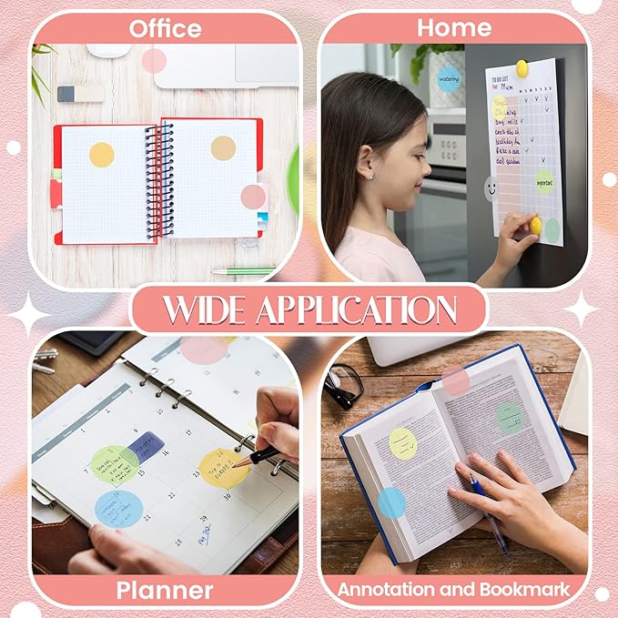 Sabary 500 Sheets Transparent Sticky Notes Round Translucent Sticky Notes Tabs Colorful Page Flags Stickers Clear Book Markers Bible Journaling Office Back to School Supplies(1.75 Inch,Bright)