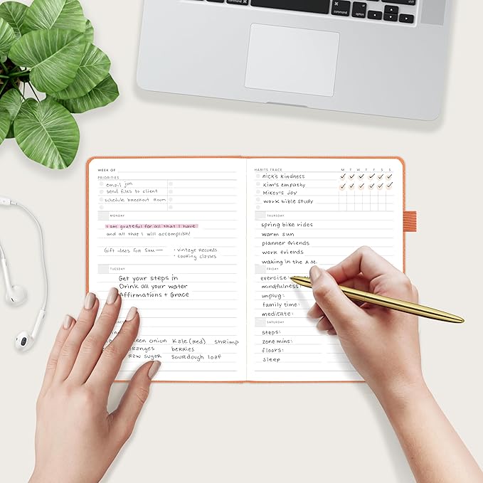 And Per Se Undated Planner, Weekly & Monthly Planner with Goal & Habit Tracker, A5 Leather Hardcover Productivity Journal for Academic Year (Pumpkin Orange)