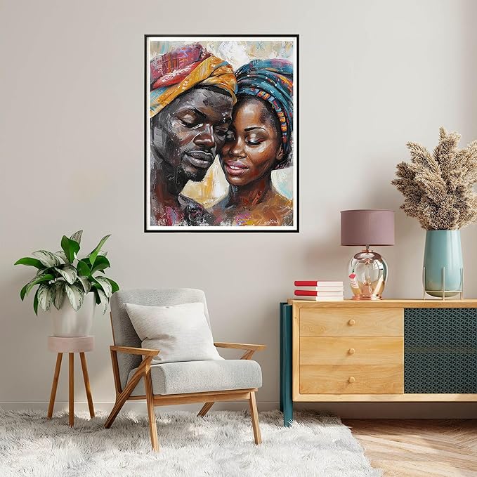 SKRYUIE Paint by Numbers Kit for Adults Beginner African American, Acrylic Couple Oil Painting by Numbers Kits with PaintBrushes Paintwork Art Crafts Canvas for Home Decor 16x20 inch c3