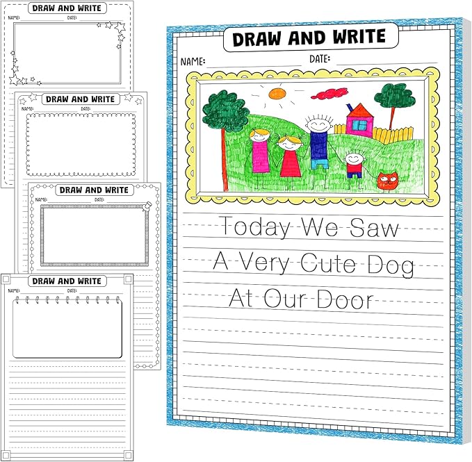 Motiskyy 50 Sheets Kindergarten Draw and Write Paper with Picture Space and Lines for Kids Abc 8.3 x 11.7 Inches Story Paper Bulk for Handwriting Practice Primary Creating Write Beginner School