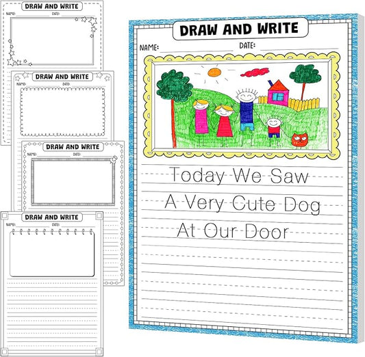 Motiskyy 50 Sheets Kindergarten Draw and Write Paper with Picture Space and Lines for Kids Abc 8.3 x 11.7 Inches Story Paper Bulk for Handwriting Practice Primary Creating Write Beginner School