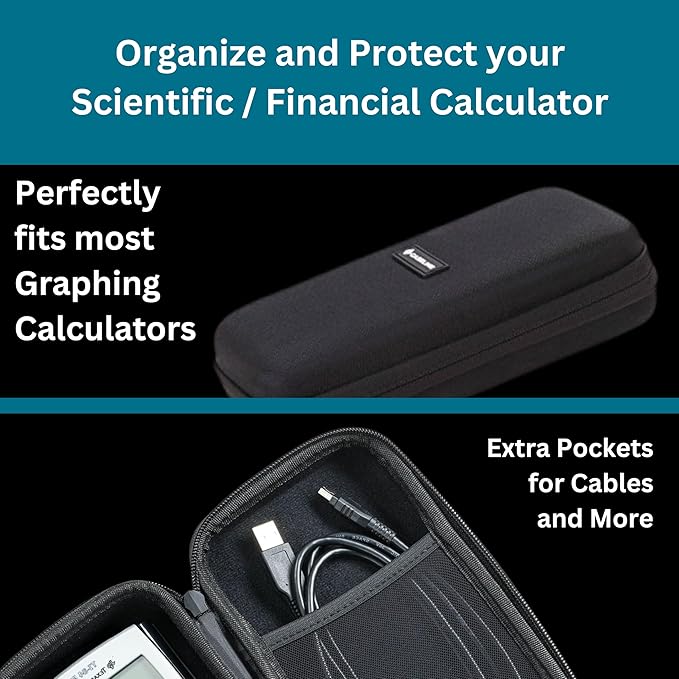 Caseling Hard Case for Texas Instruments TI Nspire CX II CAS, CX II, CX, CX CAS - Graphing Calculator Protective Carrying Case, Wrist Band, Extra Pockets for USB, Cables, Accessories