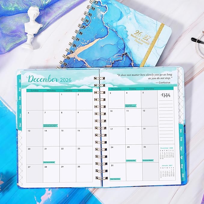 Planner 2026-2027 - Academic Planner 2026-2027, July 2026 - June 2027 Weekly and Monthly Planners, 8.5" x 6.4", with Elastic Closure + Back Pocket + Thick Paper